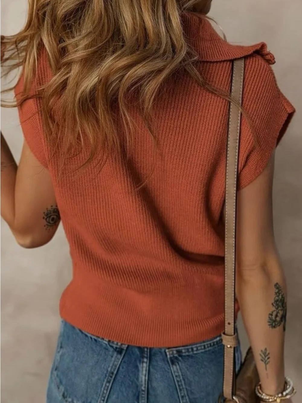 Brand New! Women's Zip-Front Sleeveless Sweater Vest in Rust